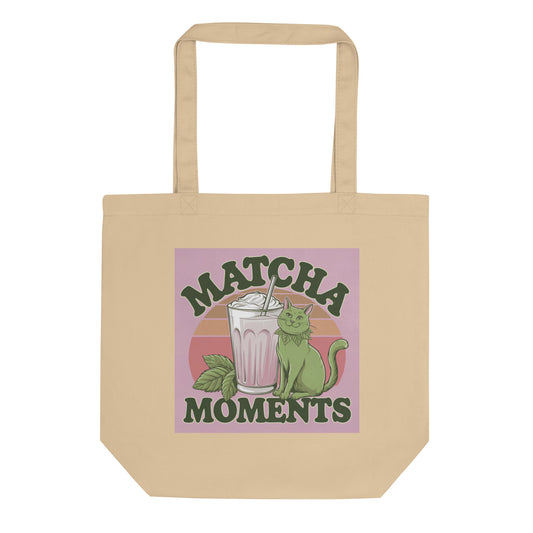 TL Matcha Moment Eco Tote Bag|tiny lover clothing|vintage|aesthetic  tote bag|cat|matcha lover tote bag