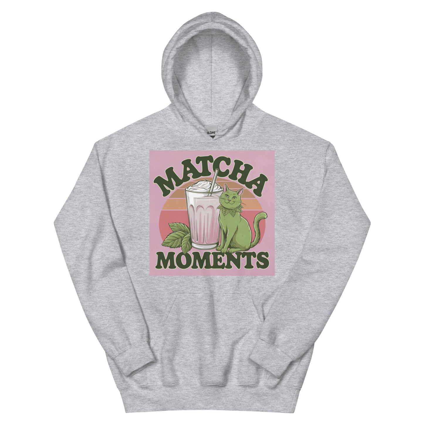 Matcha Moment Unisex Hoodie|grey |hoodie|spring outfit|cat |vintage outfit|unisex|sport|sport chic|top|white|tinyloverclothing